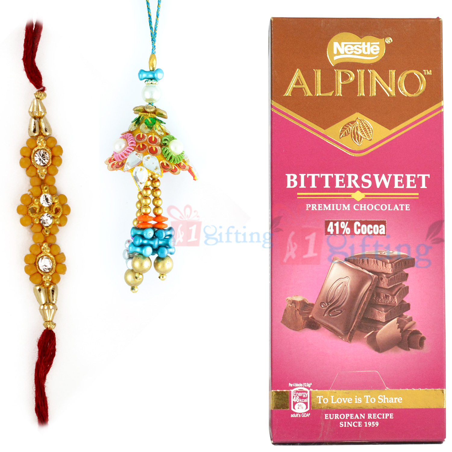Alpino Bittersweet Chocolate Pack with Traditional Pair Rakhi