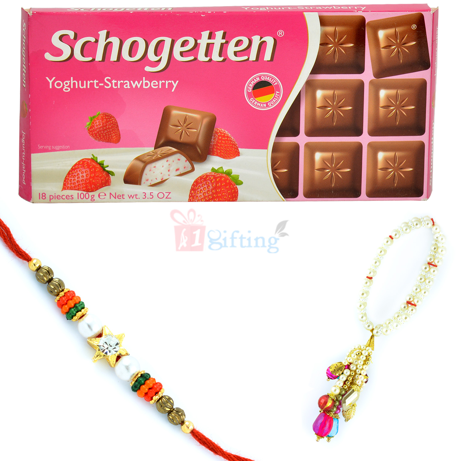 Schogetten Chocolate with Pair Rakhi Combo Hamper