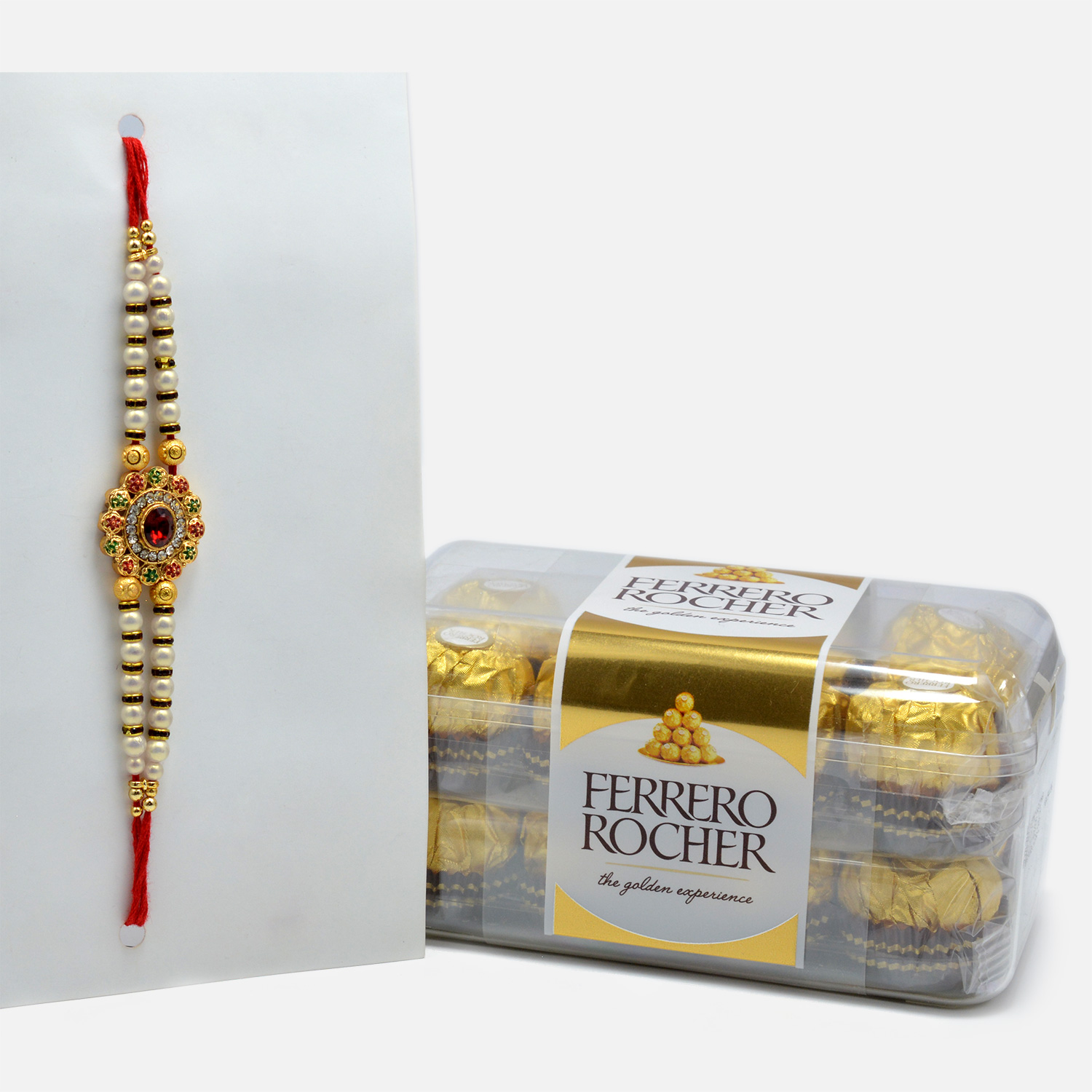 Pure Italian Ferrero Rocher 16 pcs with Beautiful Ruby Studded Rakhi