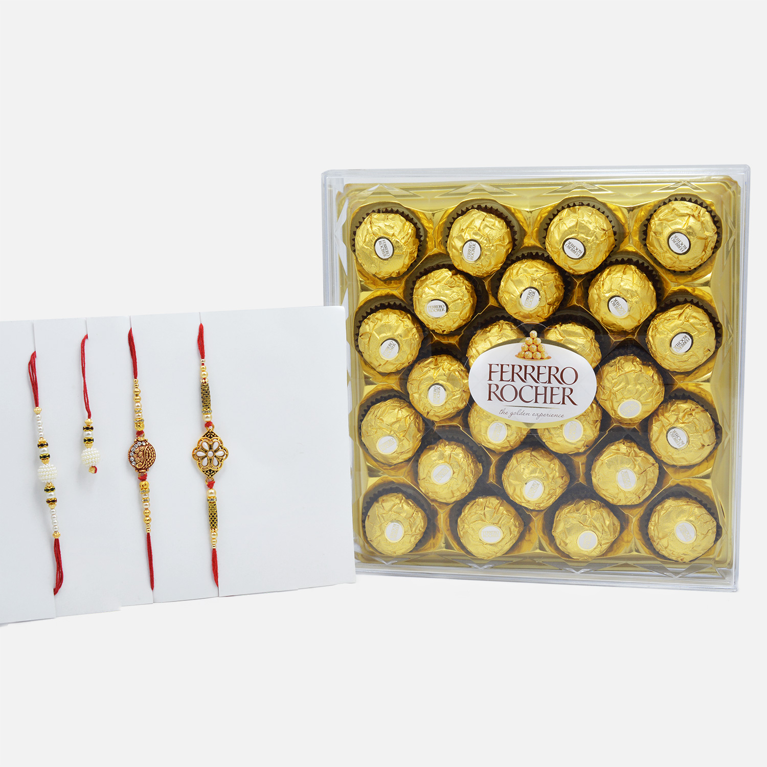 Italian made Ferrero Rocher (24 pcs) with Pearls Rakhi Set of 4
