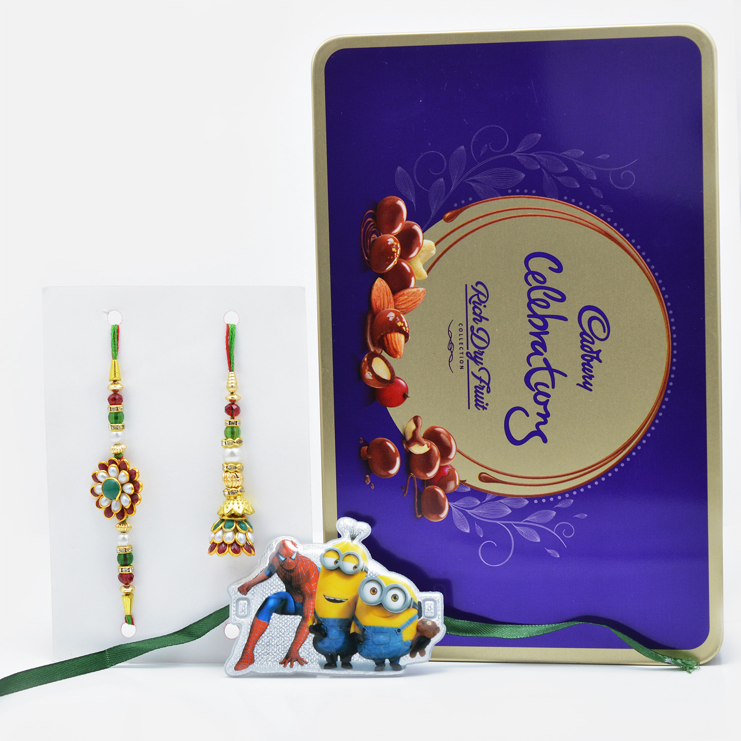 Rakhi Set for Family with Authentic Cadbury Celebration Rich Dry Fruit Chocolate Collection