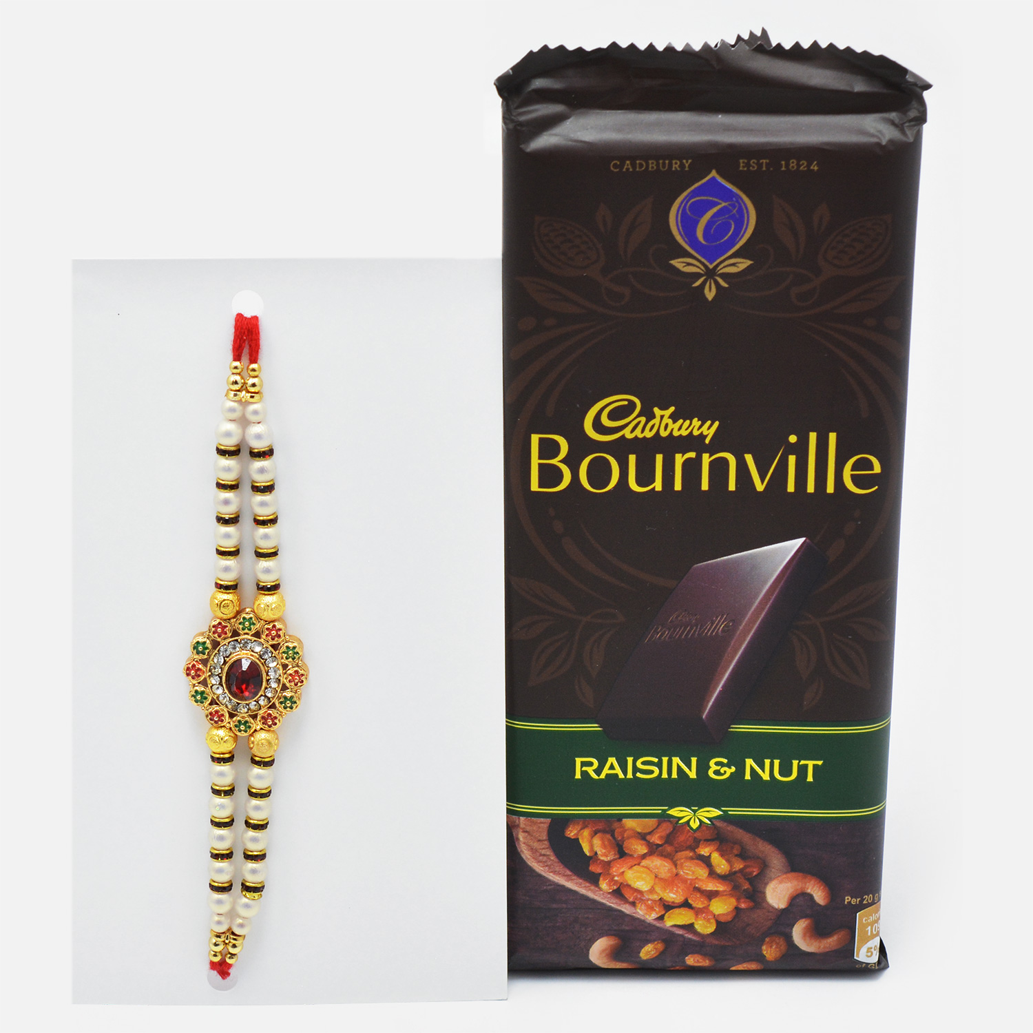 Beads Beautiful Rakhi for Brother with Chocolate of Ferrero Rocher 16 Pc