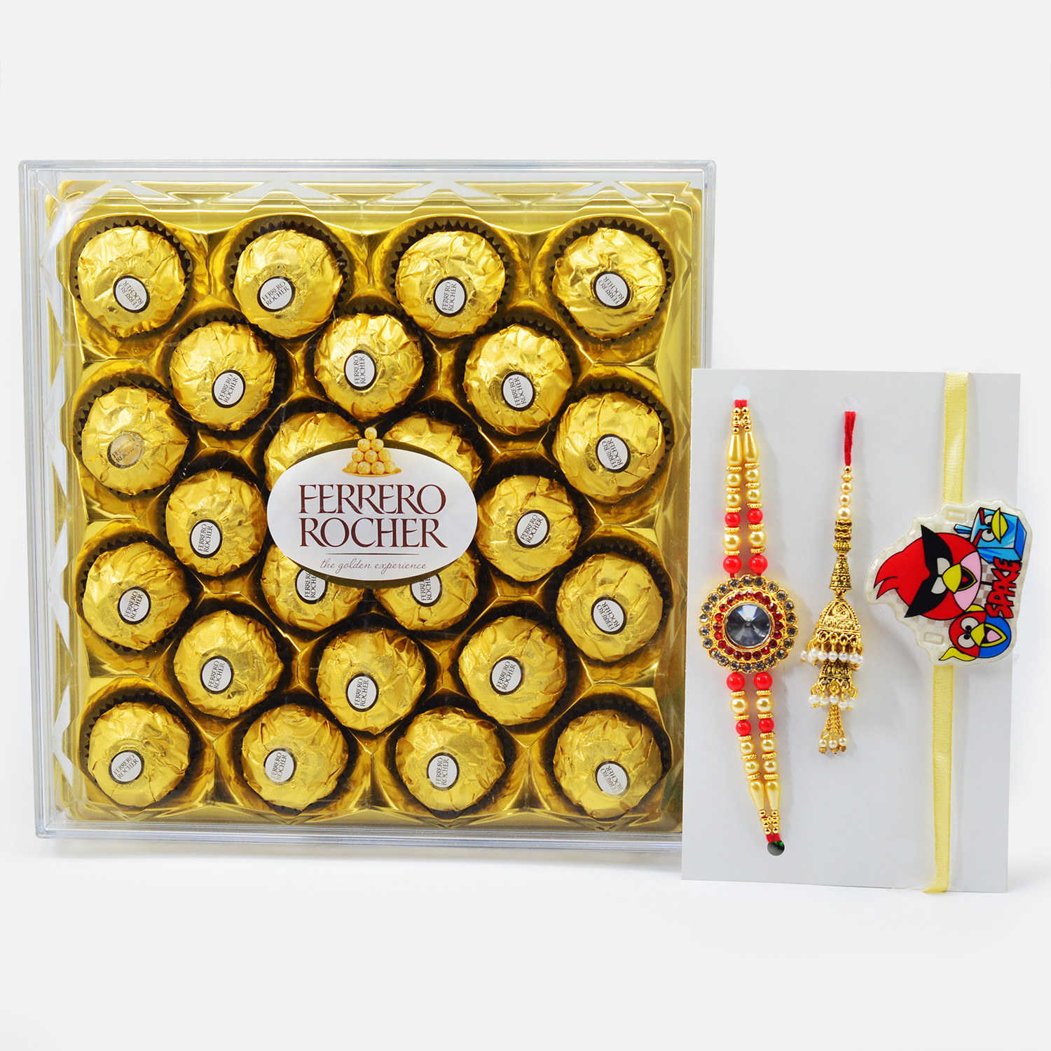 Ferrero Rocher 24 Pc Chocolate Pack with Kundan Studded Amazing Looking Family Rakhi Set
