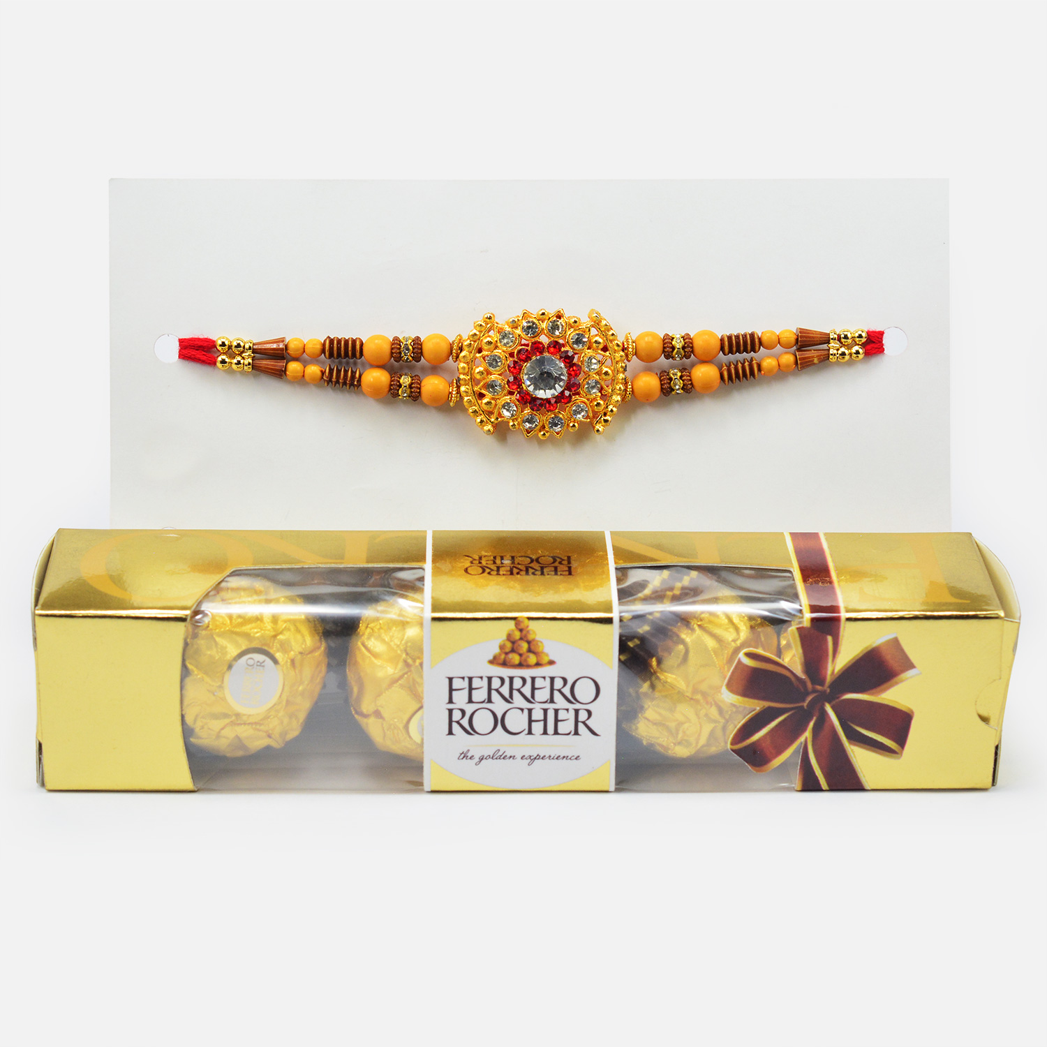 Small Pack of Ferrero Rocher Chocolate with Rakhi for Brother
