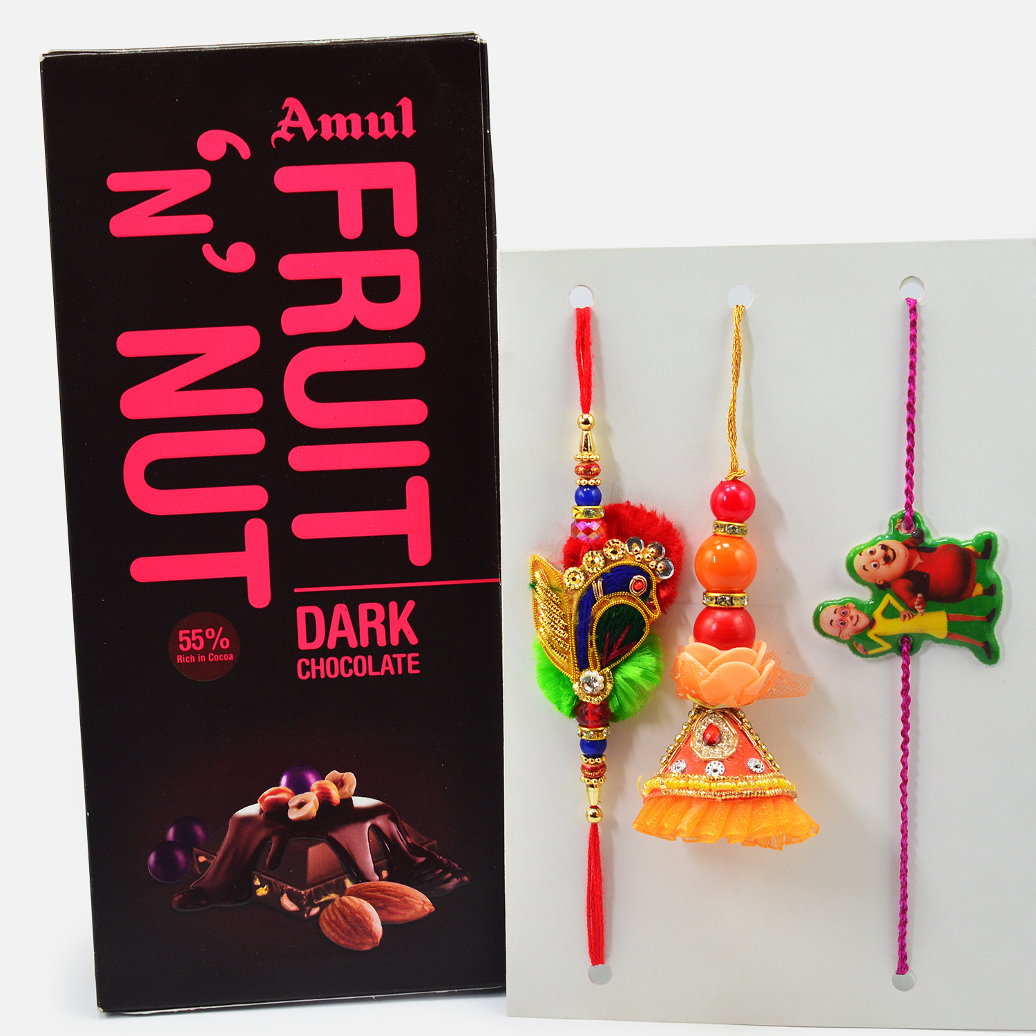 Amul Fruit N Nut Chocolate with Family Rakhi Set for Brother Bhabhi and Kid