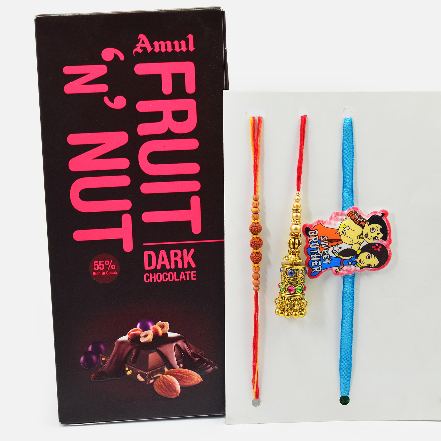 Amul Fruit N Nut Dark Chocolate Pack with Sweet Brother Rakhi Family Set