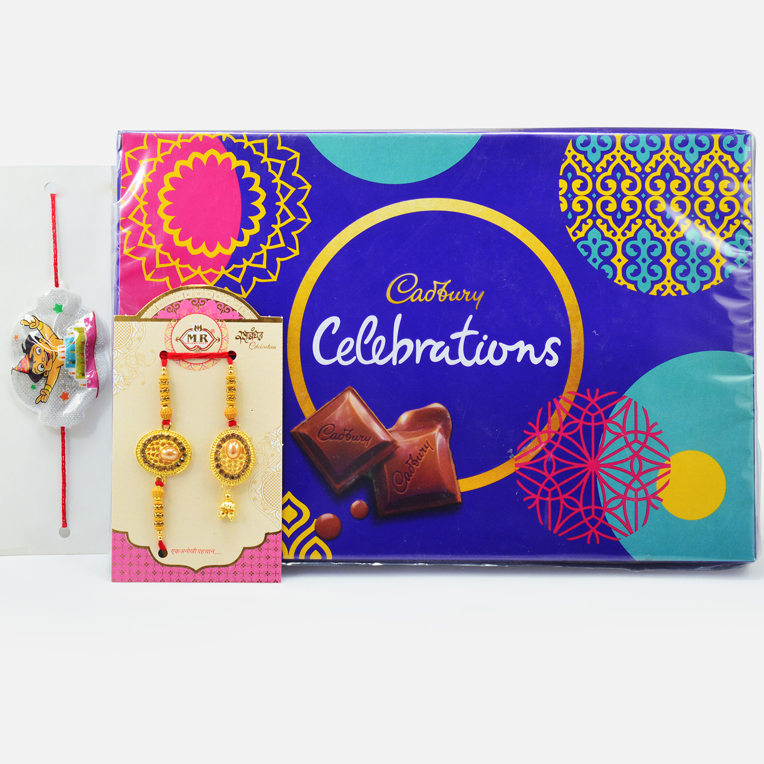 Chocolate with Rakhi Pack of Celebration Small Chocolate with Family Set of Rakhis