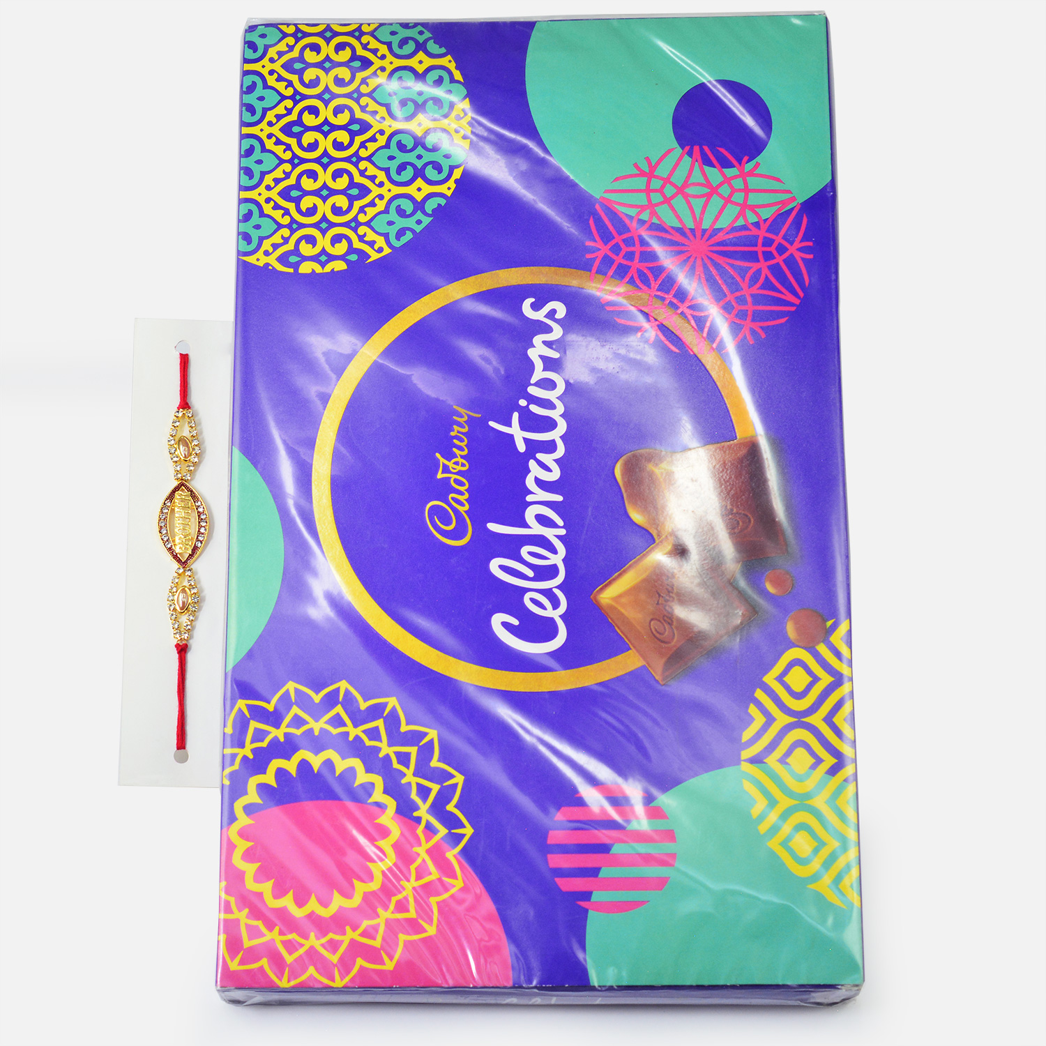 Brother Written Jewel Rakhi with Cadbury Celebration Big Pack of Chocolates