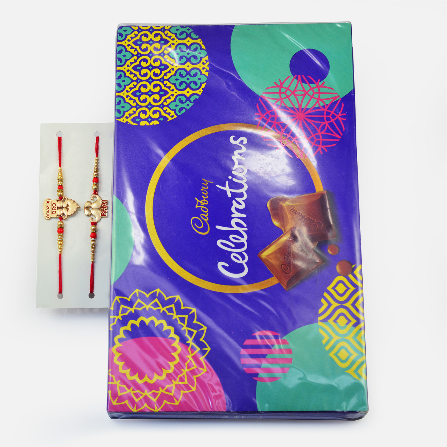 Beard and Mustache Design Two Brother Rakhis with Big Cadbury Celebration Pack
