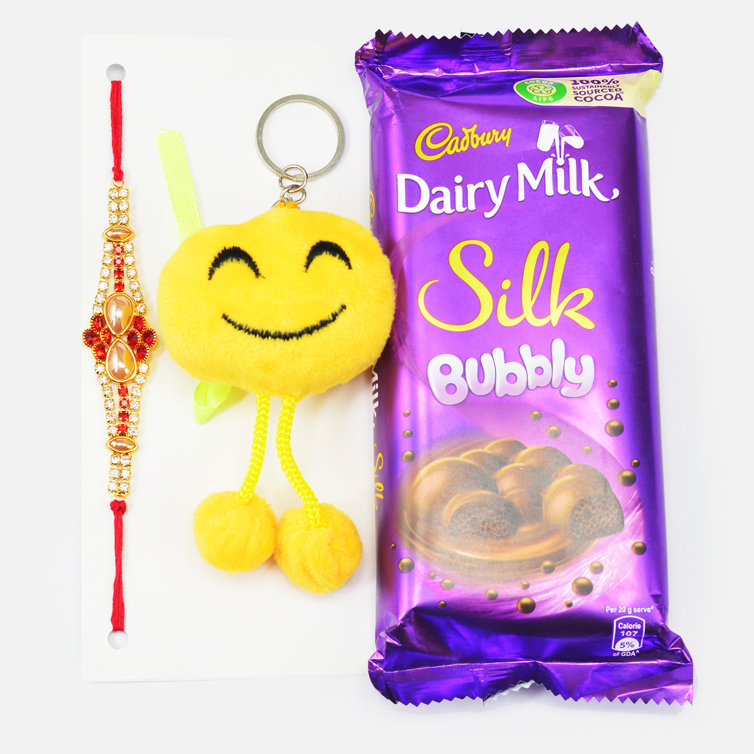 Dairy Milk Silk Bubbly With Kid Soft Toy Rakhi and Jewel Brother Rakhi