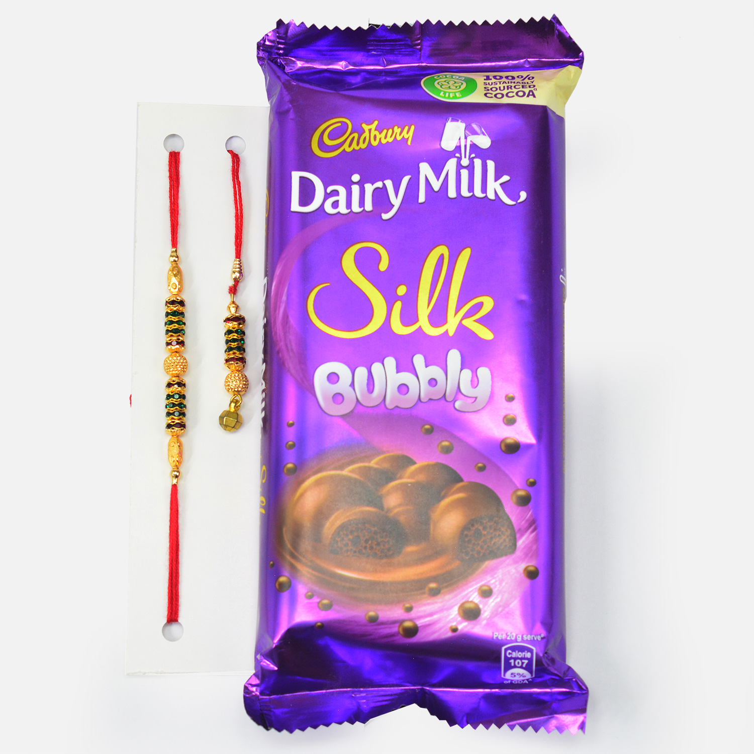 Meena Work Bhaiya Bhabhi Rakhis with Dairy Milk Bubbly Chocolate