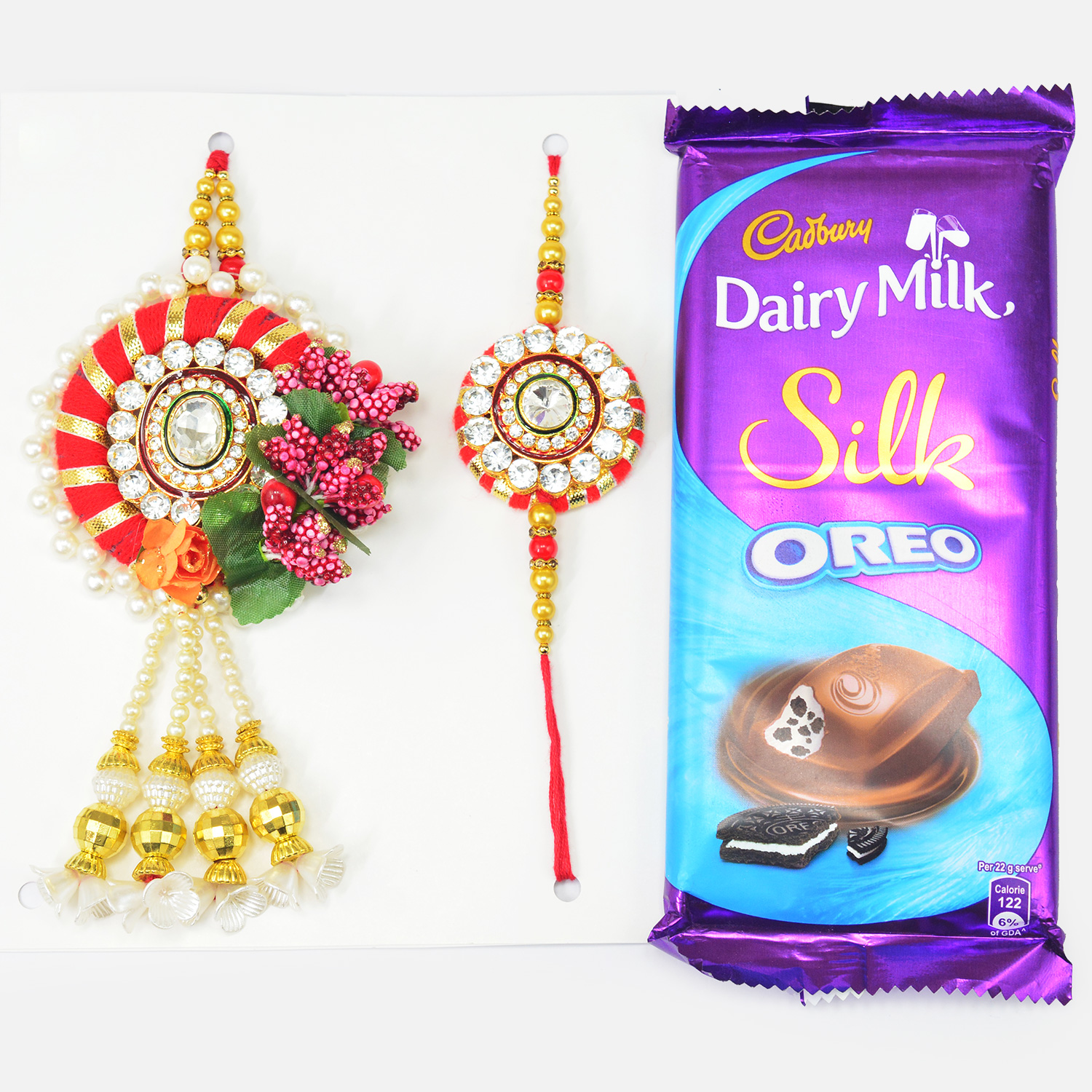 Rich Work Handcrafted Awesome Looking Rakhis with Oreo Chocolate By Cadbury