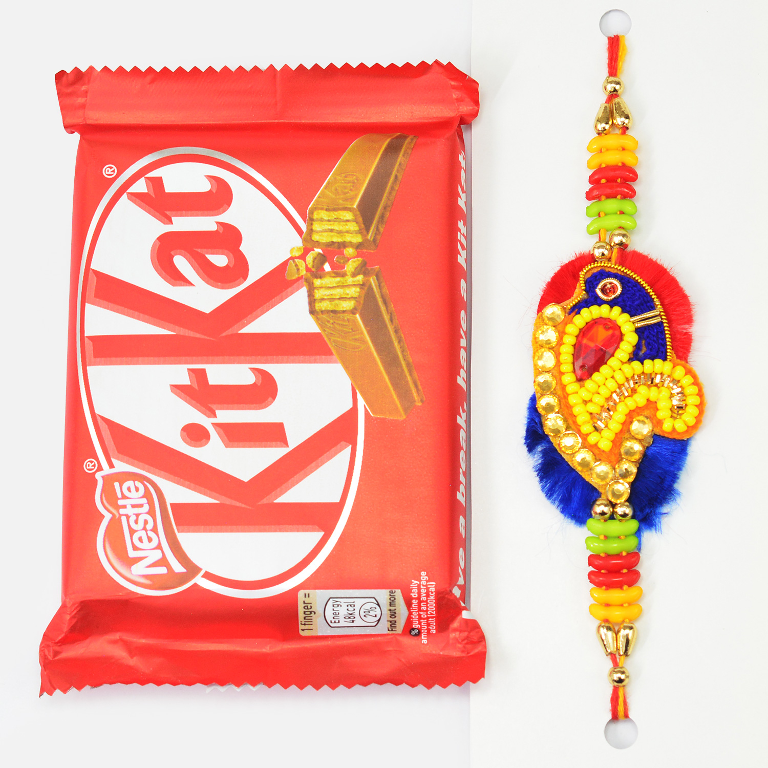 Kitkat Small Pack Chocolate with Zardosi Work Brother Rakhi
