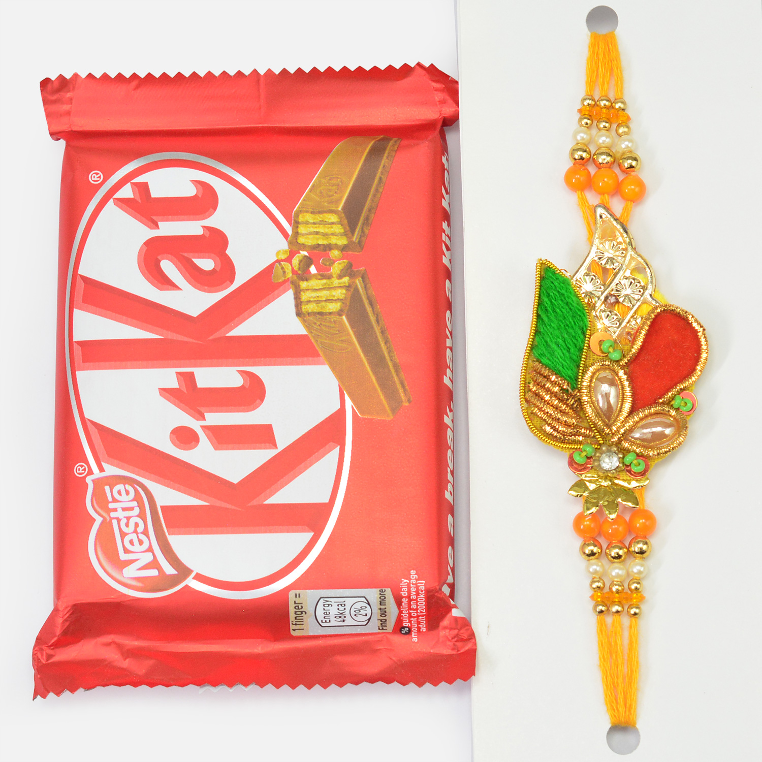 Zardosi Design Amazing Rakhi for Brother with Kitkat Small Pack Chocolate