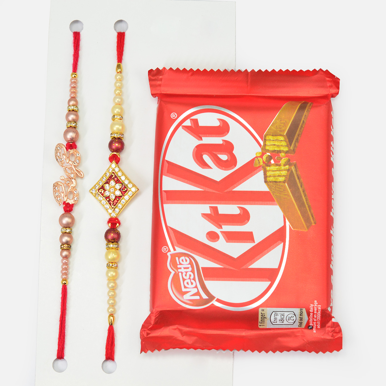 Jewel and Beads Brother Rakhi Set with Kitkat Chocolate