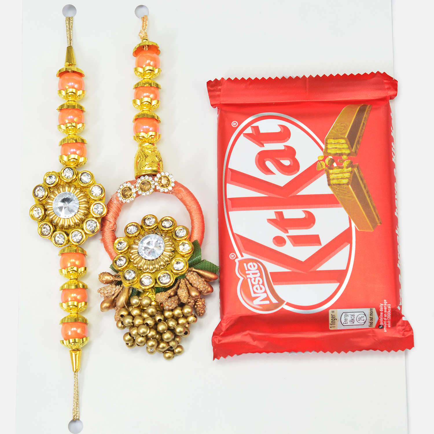 Beaded Lumba and Brother Rakhi with Branded Small Kitkat Chocolate