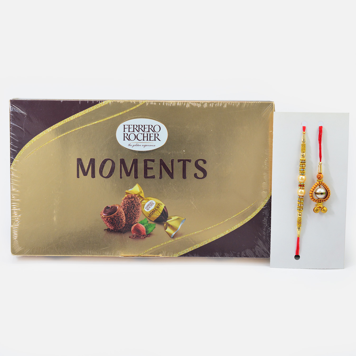 Beaded Bhaiya Bhabhi Rakhis with Ferrero Rocher Moments Chocolates