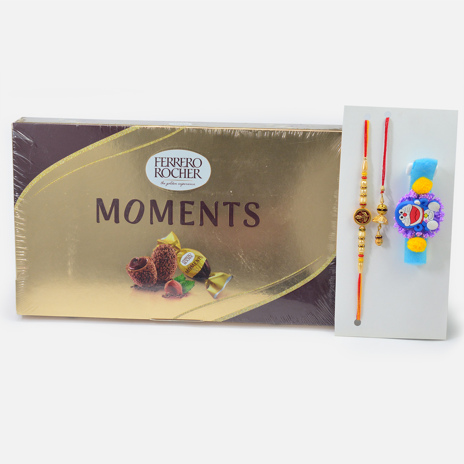Three Rakhis for Family with Chocolate of Ferrero Rocher Moments