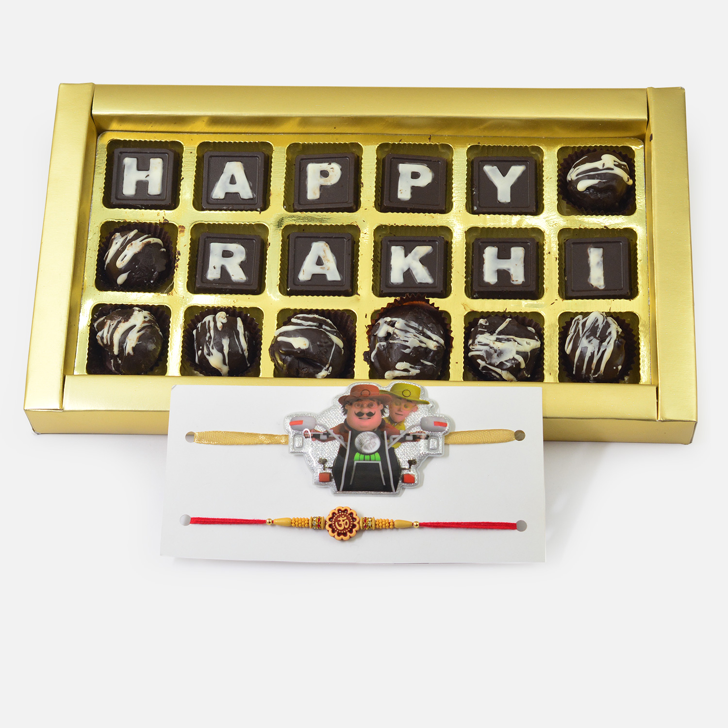 Happy Rakhi Special Chocolate Pack with Bhaiya and Kid Rakhi Set
