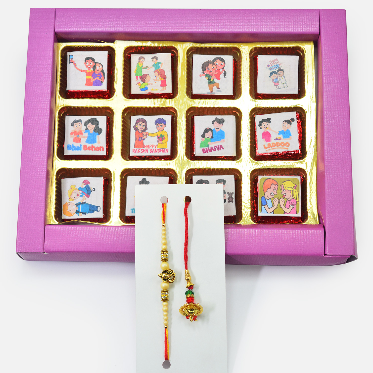 Bhaiya Bhabhi Rakhi Set of Amazing Rakhis with 12 Pc Handmade Chocolate Pack