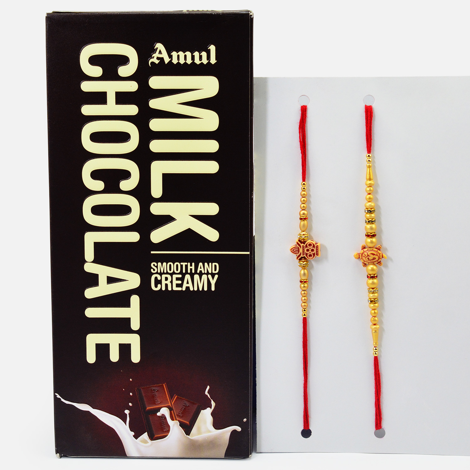Two Auspicious Rakhis for Brothers with Amul Milk Chocolate