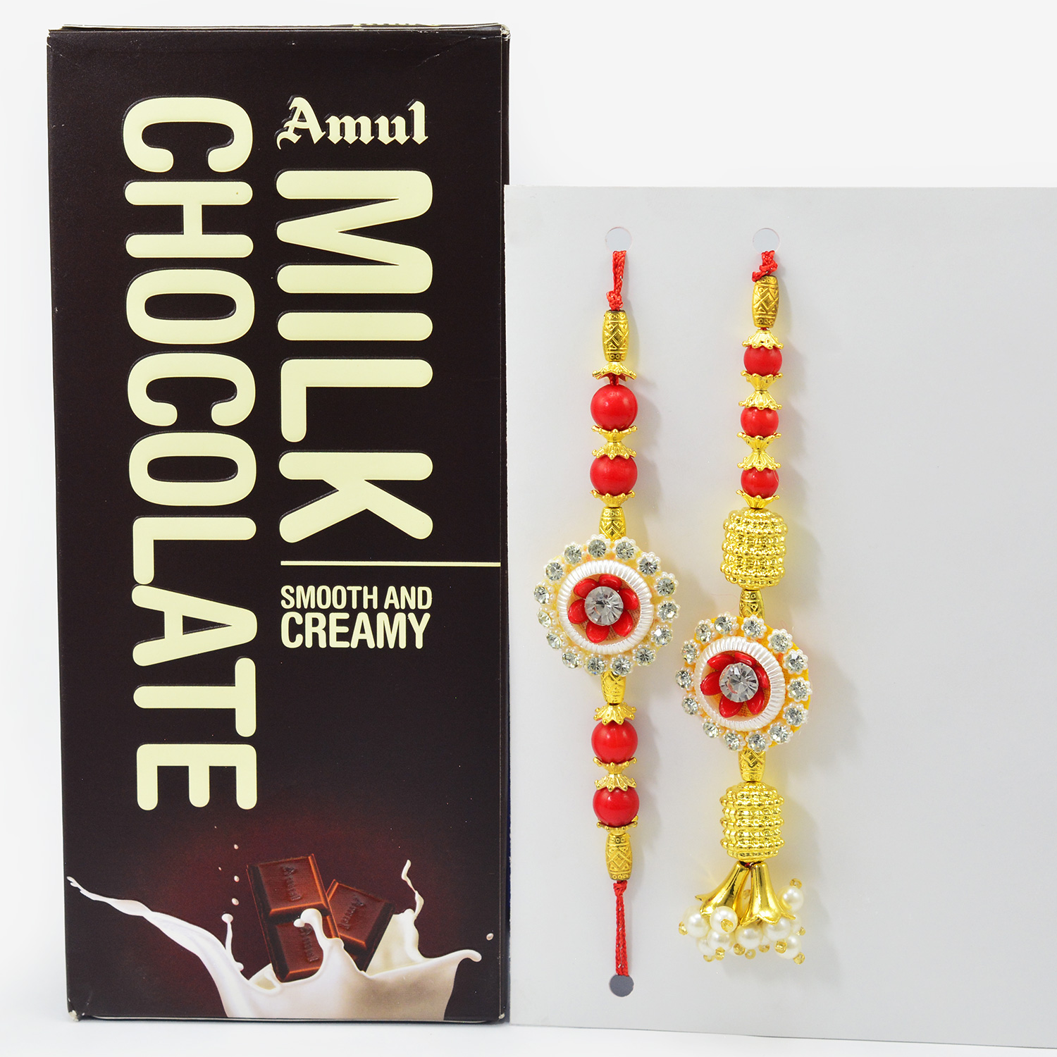 Amul Milk Chocolate with Stunning Looking Flower Brother and Bhabhi Rakhis
