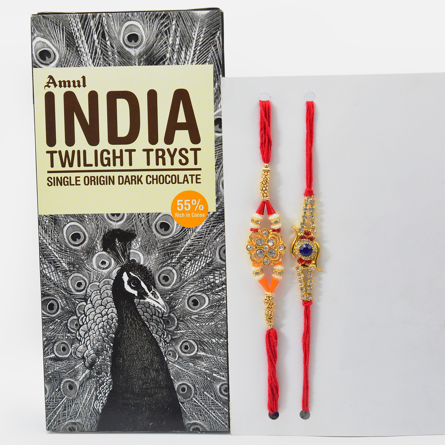 Two Jewel Studded Rakhis for Brother with Amul Indian Twilight Tryst