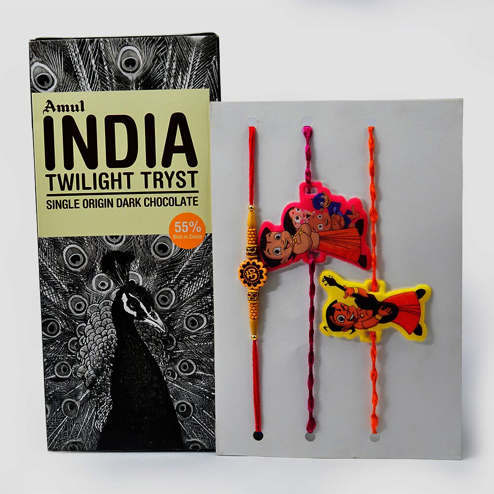 Set of Three Rakhi of Two Kids and One Brother Amazing Rakhis with Amul Indian Twilight Tryst