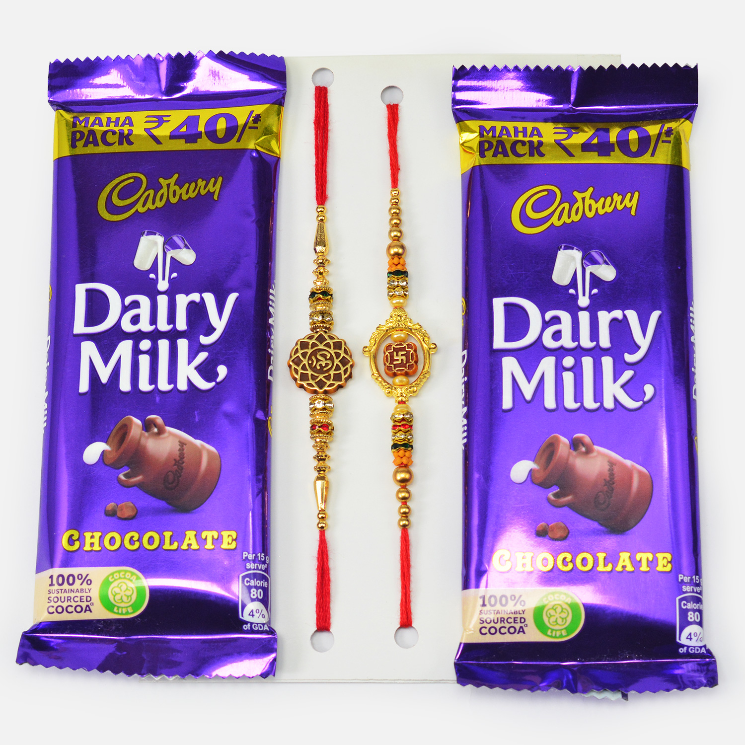 Dairy Milk Two Chocolates Pack with Two Amazing Looking Brother Rakhis