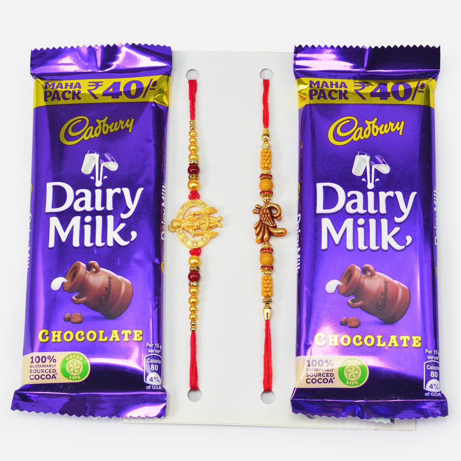 Auspicious Two Brother Rakhis with Cadbury Dairy Milk Small Chocolates