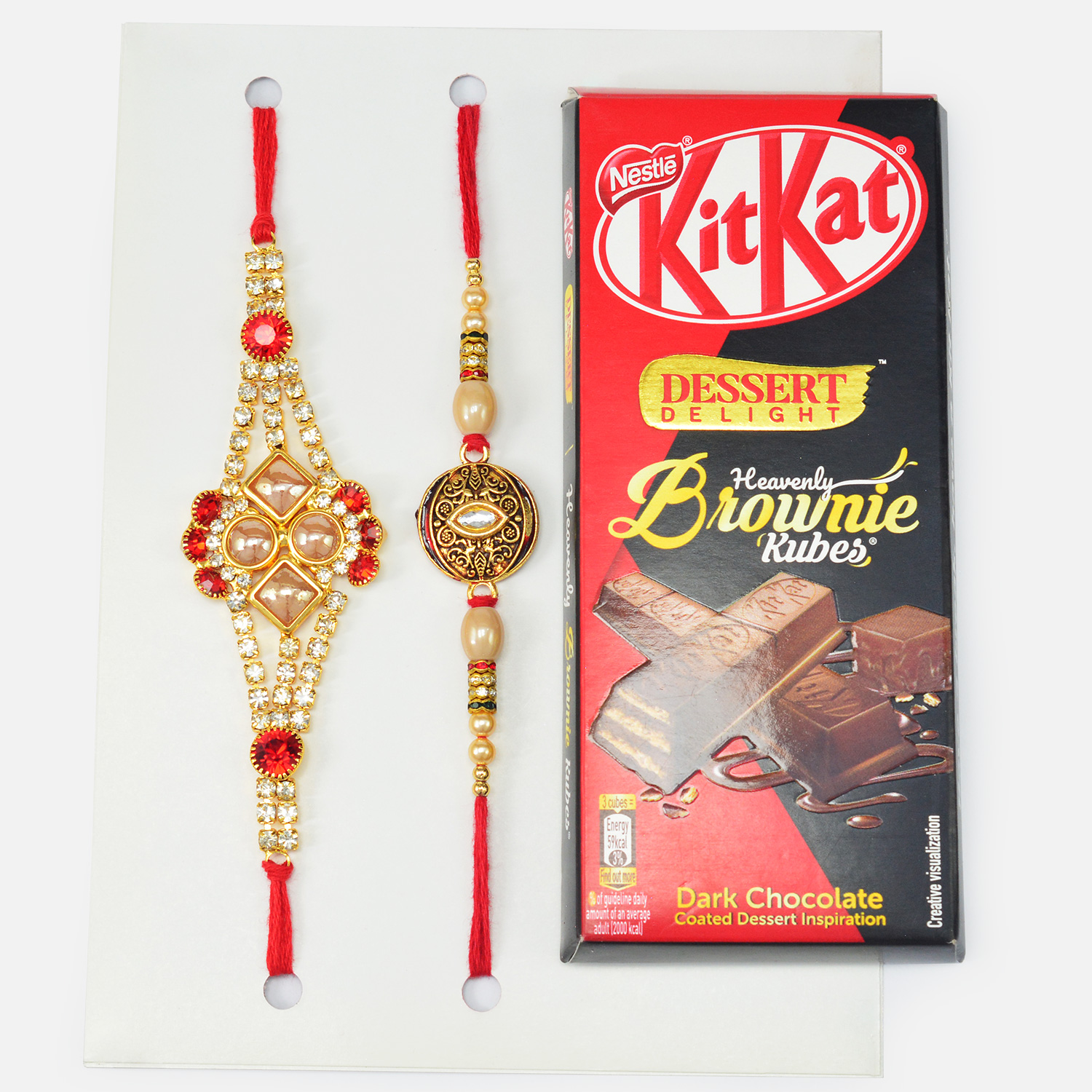 Two Stunning Looking Brother Rakhis with Kitkat Brownie Chocolate Small Pack