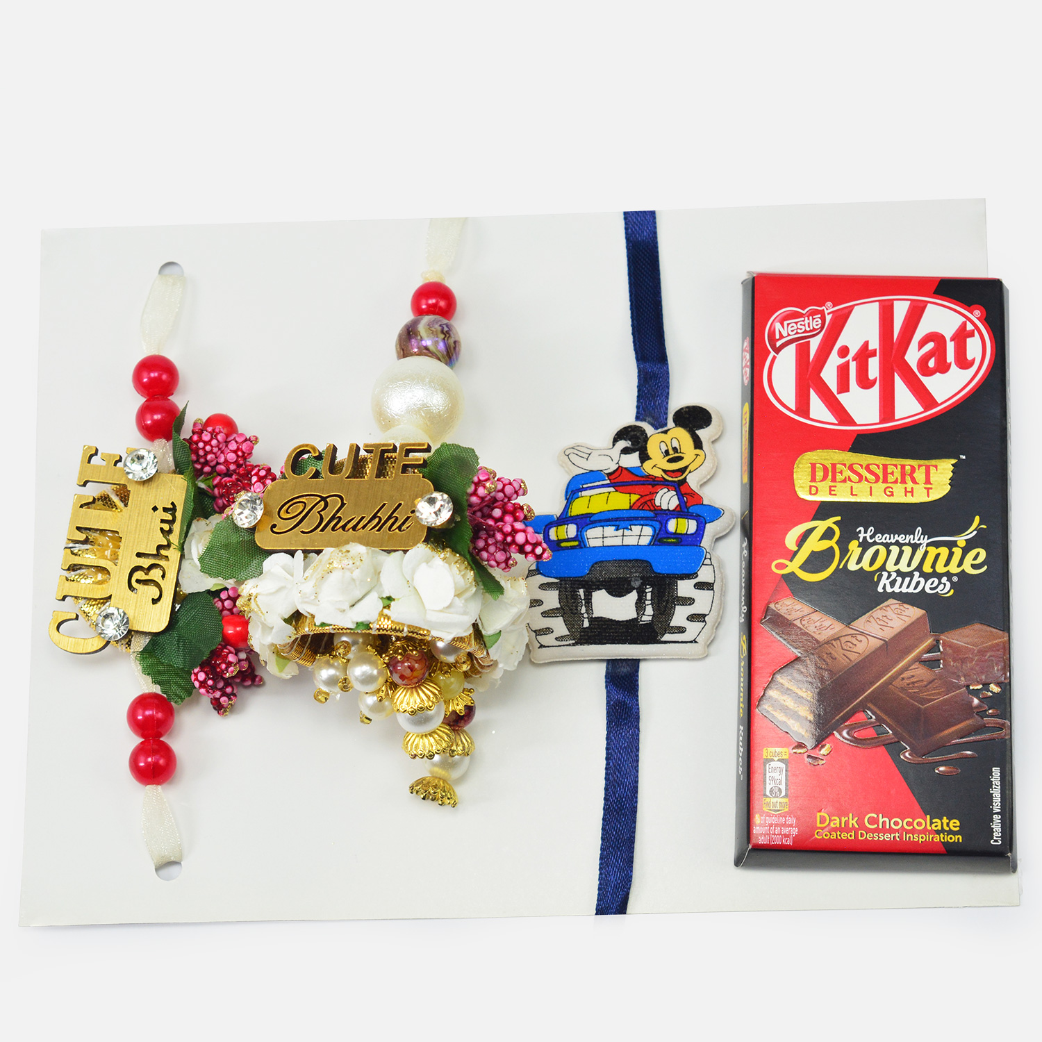 Bhai Bhabhi and Kid Rakhi Set with Chocolate of Kikat Brownie