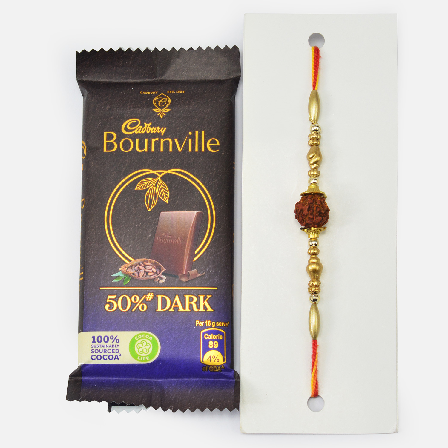 Rudraksha Auspicious Rakhi with Bournville Dar Chocolate Pack