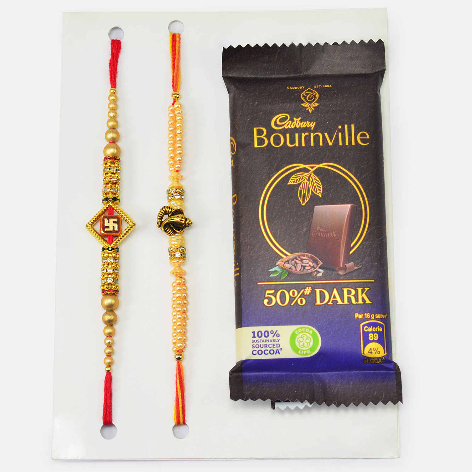 Two Amazing Looking Bhai Rakhis with Cadbury Bournville Chocolate