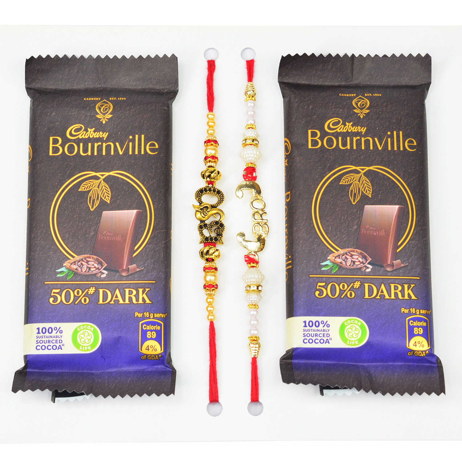 Set of Bro Written Rakhis with Bournville Chocolate Small Pack of 2