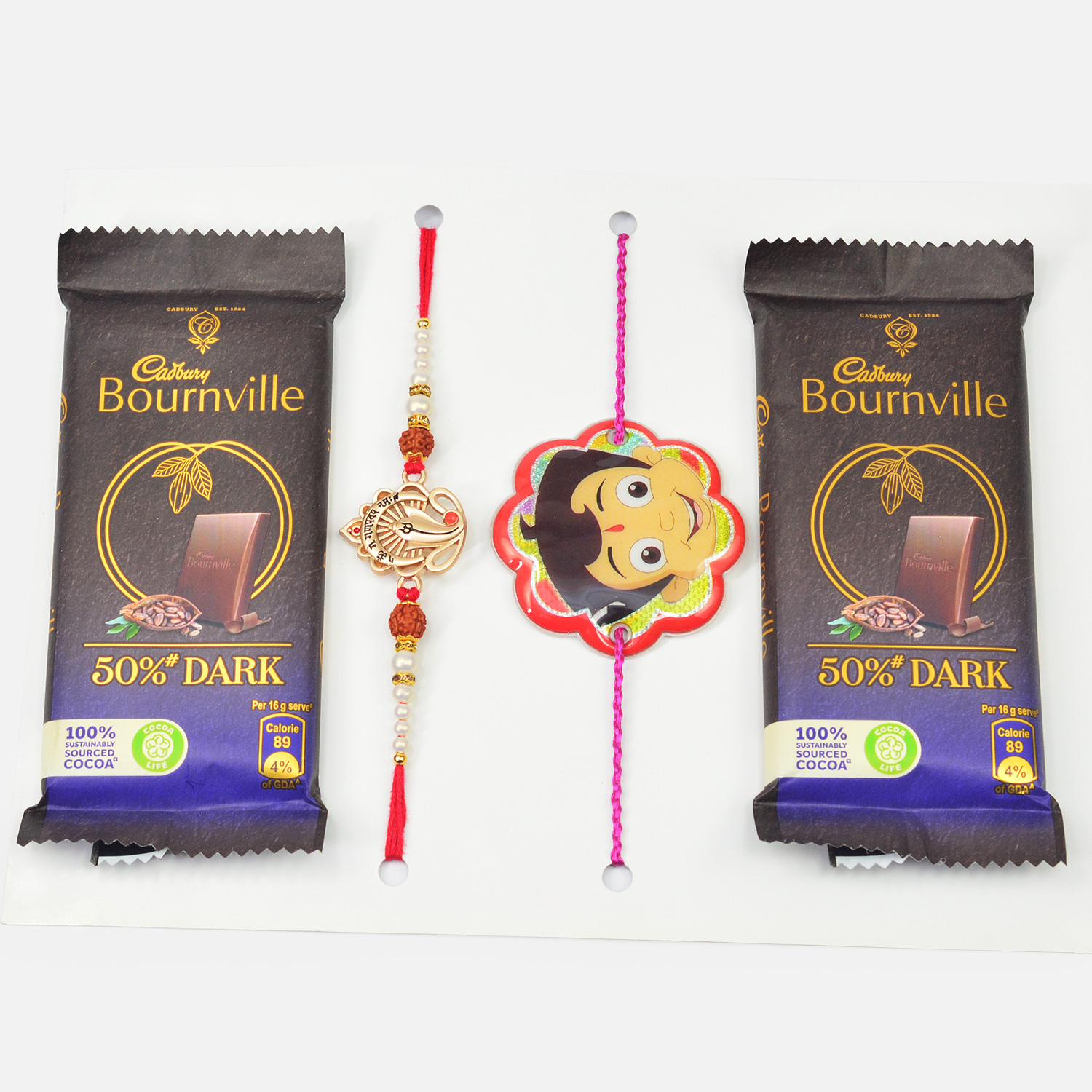 Ganesha Rakhi for Brother with Bheem Kid Rakhi and Bournville Cadbury Chocolates