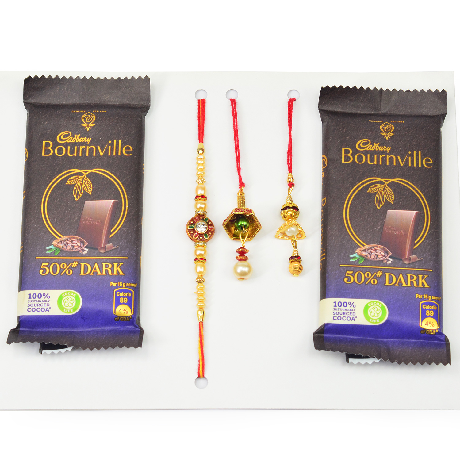 Cadbury Bournville 2 Pack of Chocolates with 2 Lumba and One Brother Rakhis Set