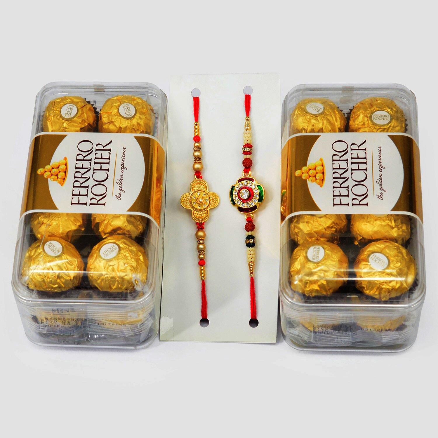 Amazing Set of 2 Rakhis and 2 Ferrero Rocher 16 Pc Chocolate Box 