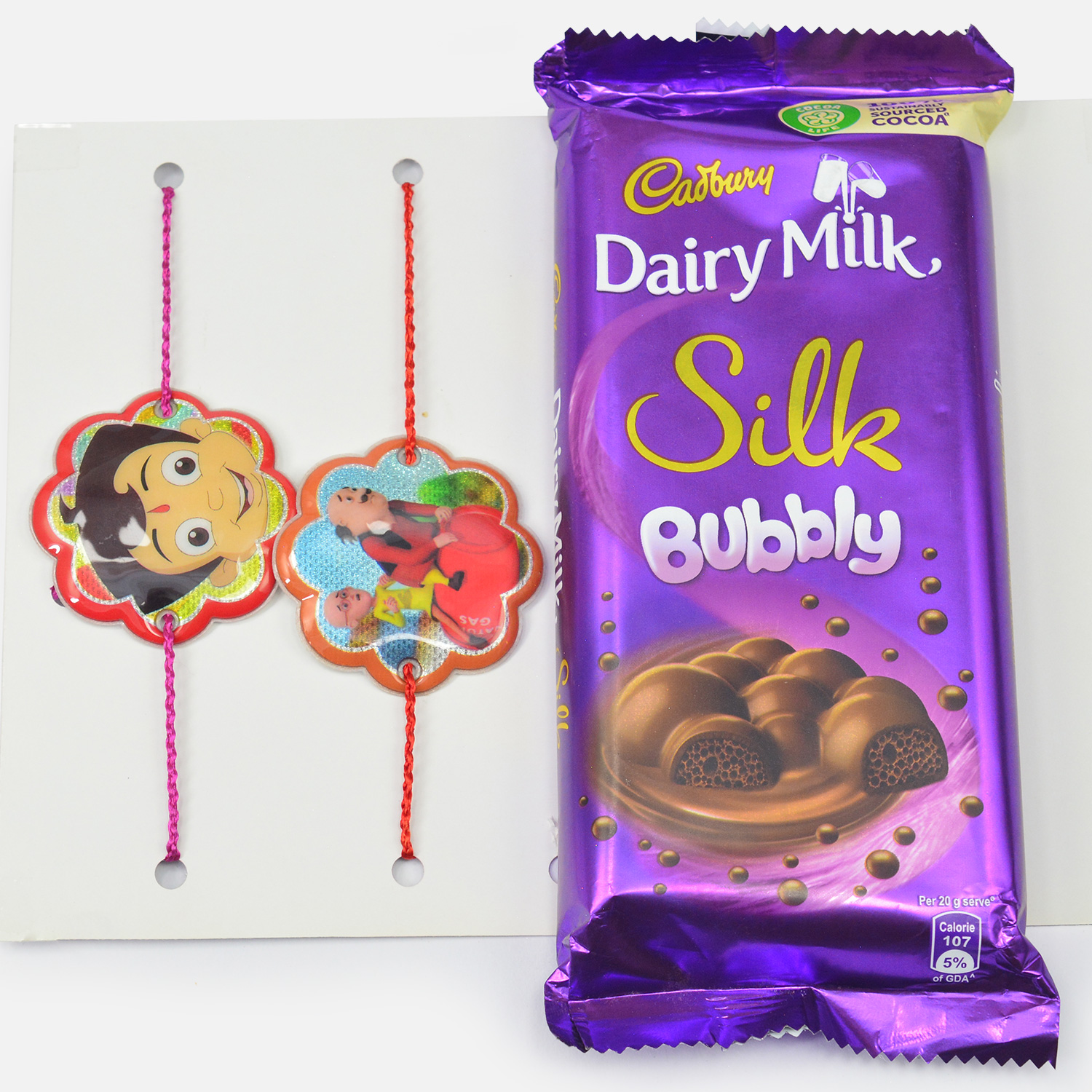 Daily Milk Silk Bubbly Chocolate Pack with Chhota Bheem and Motu Patlu Rakhis