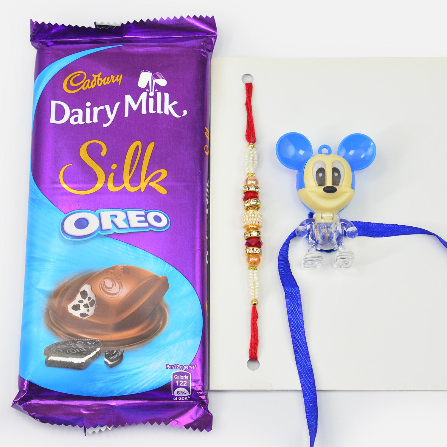 Pearl Rakhi for Brother with Mickey Mice Kid Rakhi and Silk Oreo Chocolate