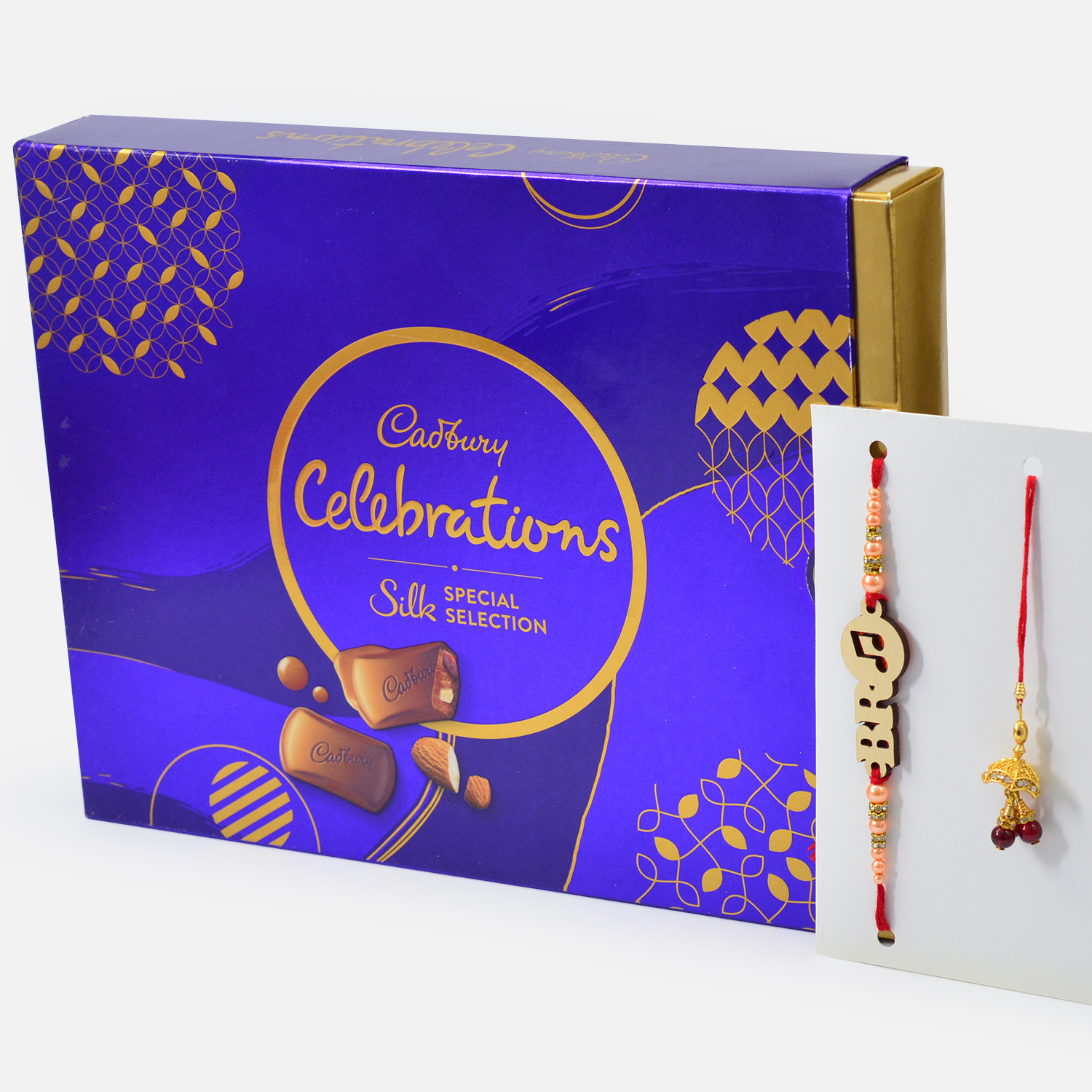 Silk Celebration Special Selection Chocolate Small Pack with Bro Written Brother Rakhi and Cherry Design Lumba Rakhi
