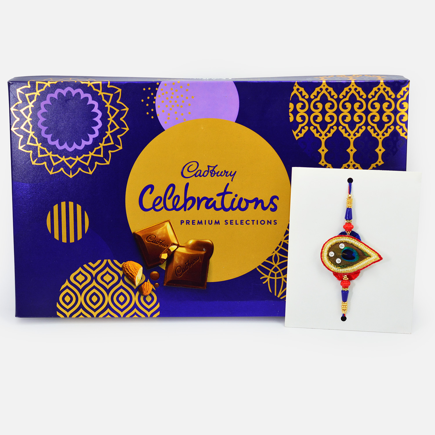 Big Pack of Cadbury Premium Celebration with Tilak Design Zardosi Rakhi