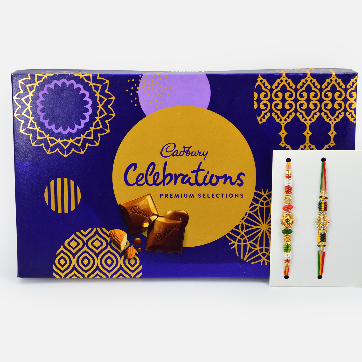 Colorful Design Rakhis for Brothers with Premium Chocolates Celebration By Cadbury