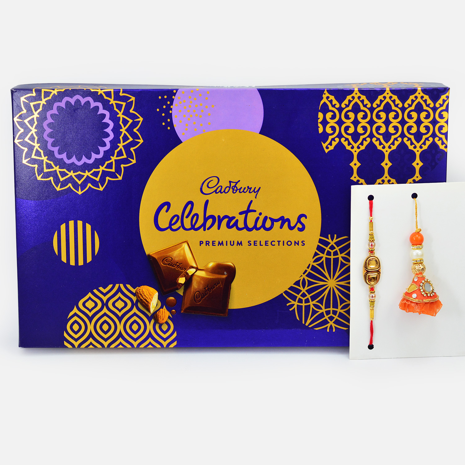 Couple Rakhis with Chocolate of Premium Pack Selection by Cadbury