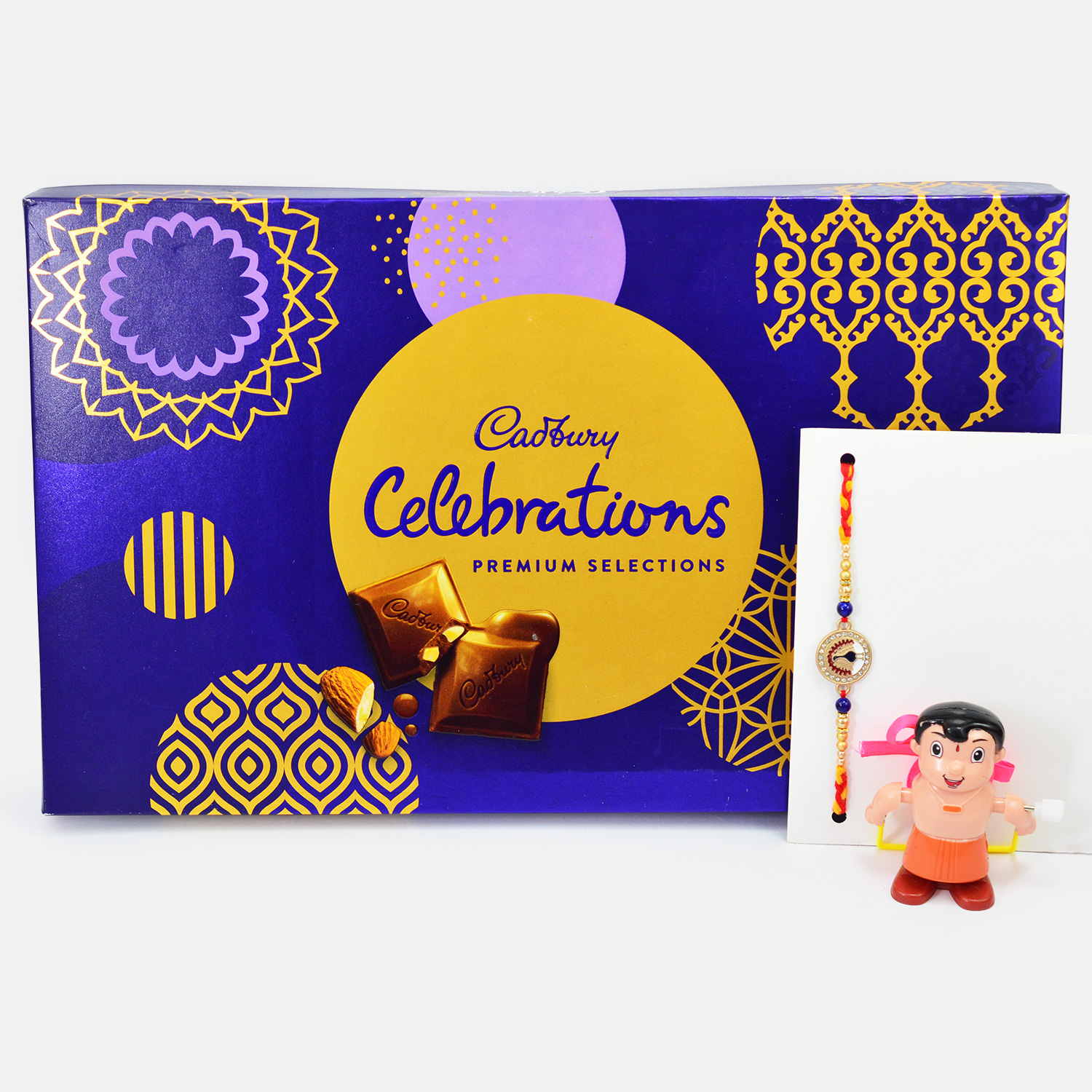 Bhai and Kid Bheem Toy Rakhi with Cadbury New Big Pack of Premium Celebration