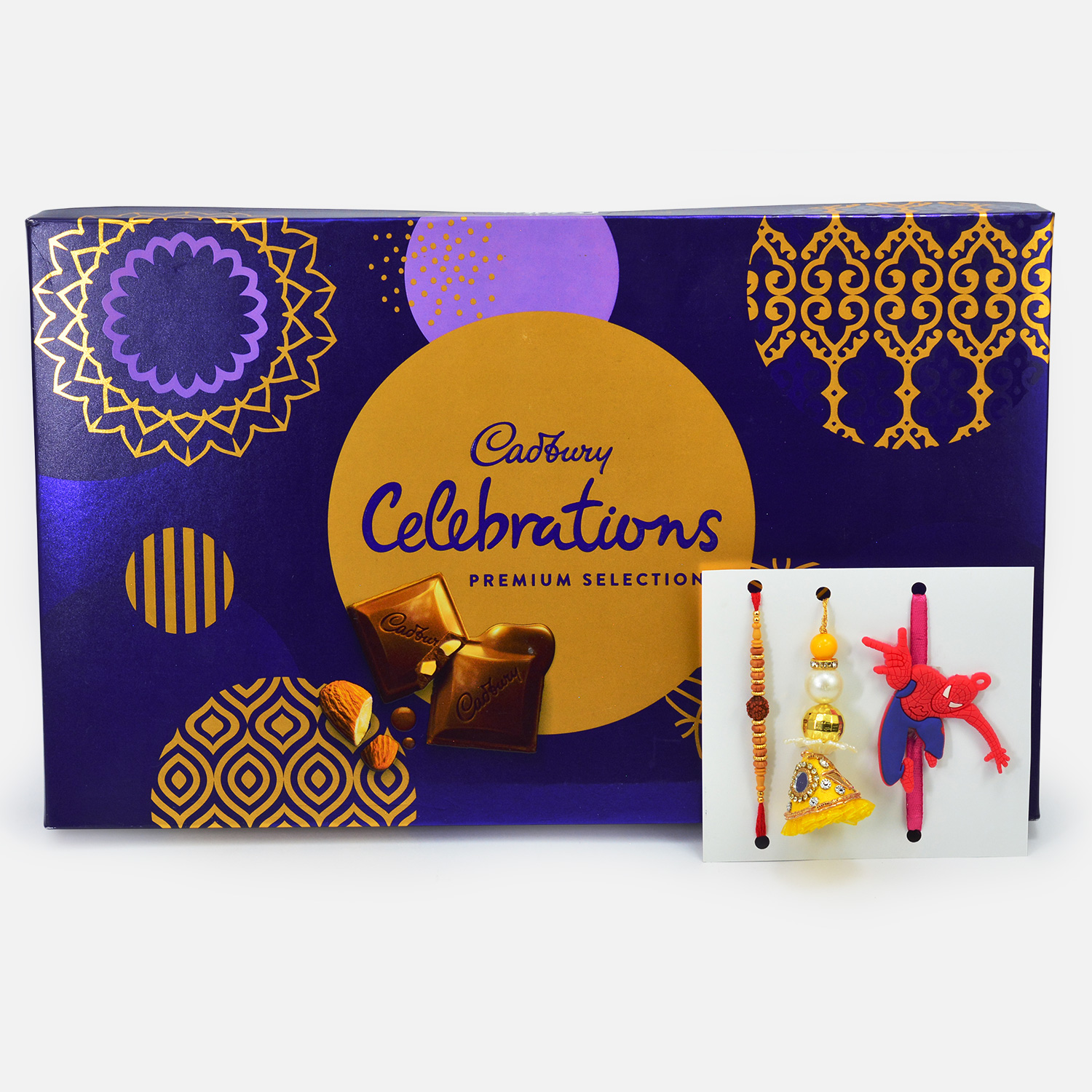 Three Rakhis for Family with Silk Edition Premium Chocolates Cadbury Hamper