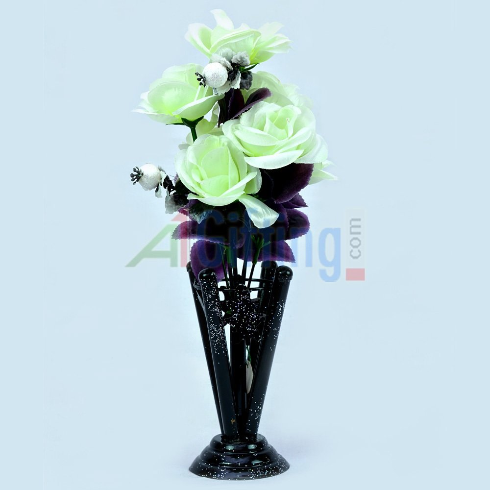 White Rose Flower with Metalic Pot