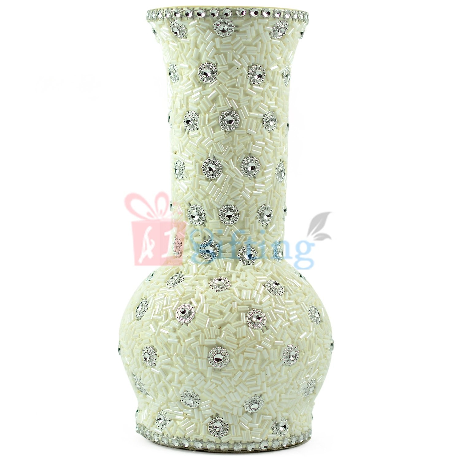 Beautifully Crafted Diamond Studded Flower Pot in White