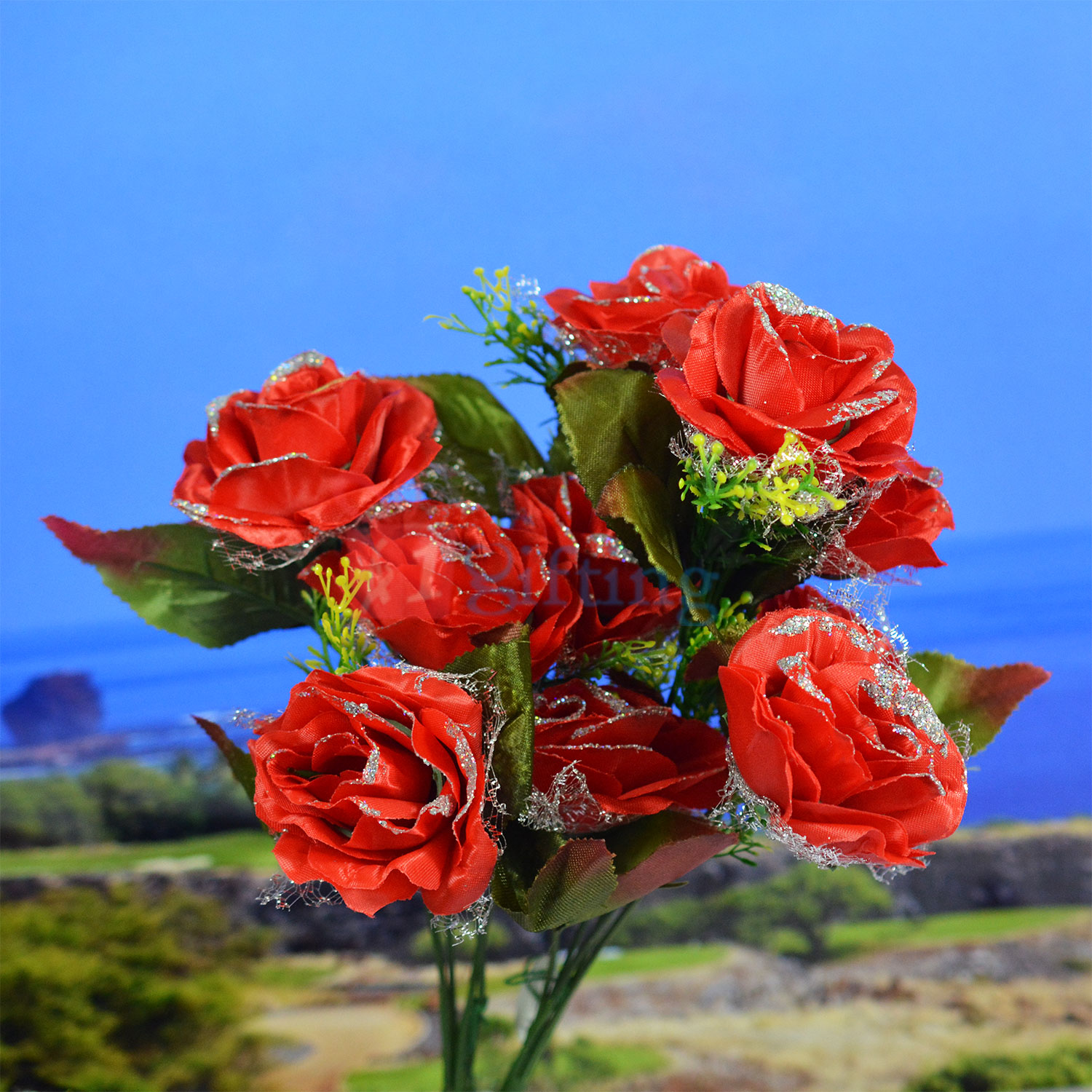 Sparkling Red Rose Artificial Decorative Flower Plant
