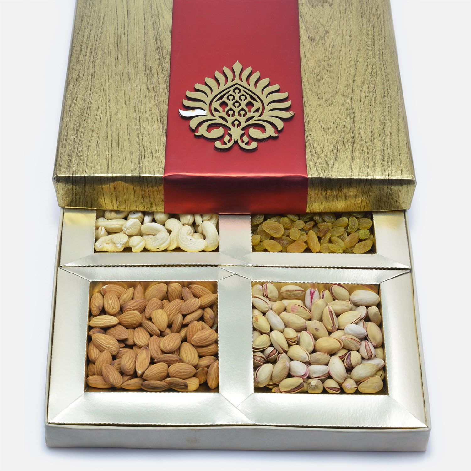 Metal Finish 4 Types of Nuts Premium Gift Dryfruit Box